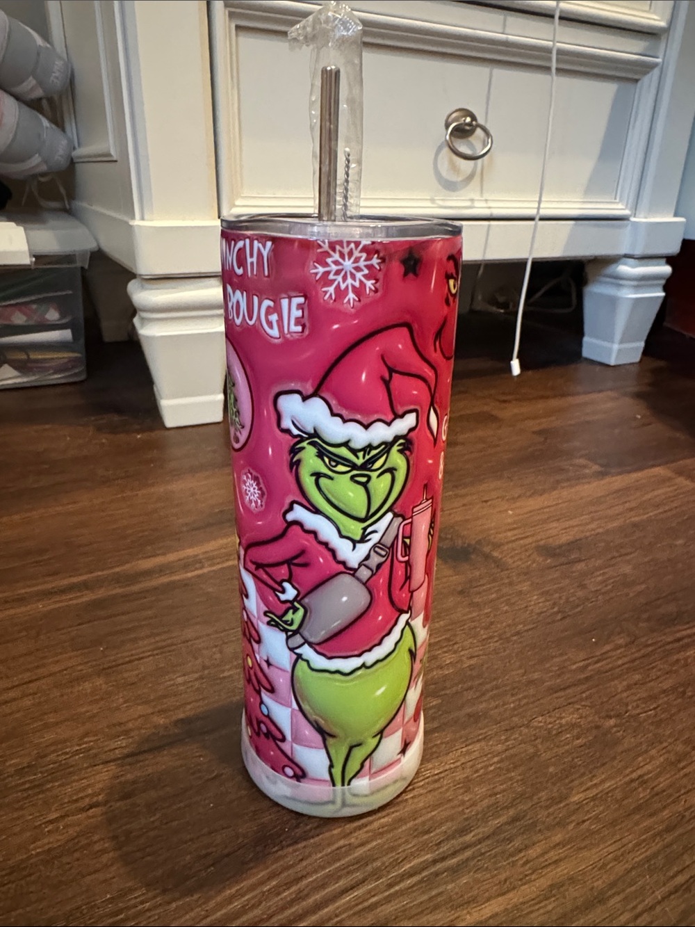 The Grinch Pink Holiday Tumbler with Straw - Festive Party Drinkware